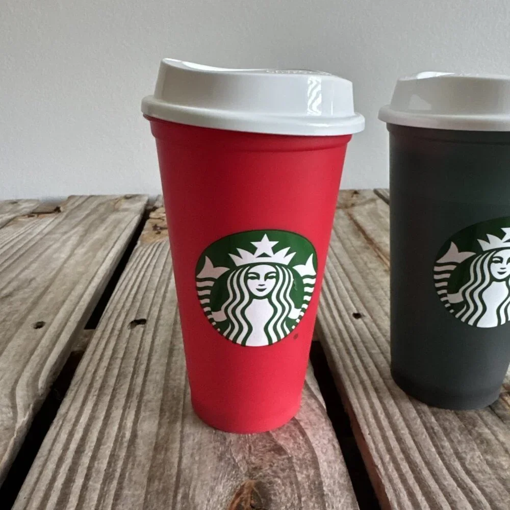 Lot of 2 Starbucks 16 ounce Reusable Coffee‎ Cups Solid Colors
